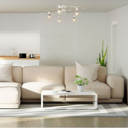 Taklampa GARNISH 5xE27/15W/230V vit/patina