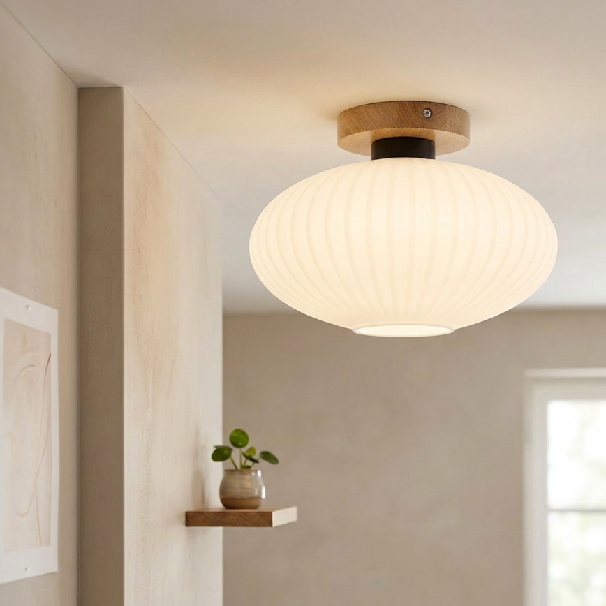Taklampa HARMA WOOD 1 x E27 / 15 W / 230 V, ek/vit, Ø 30 cm
