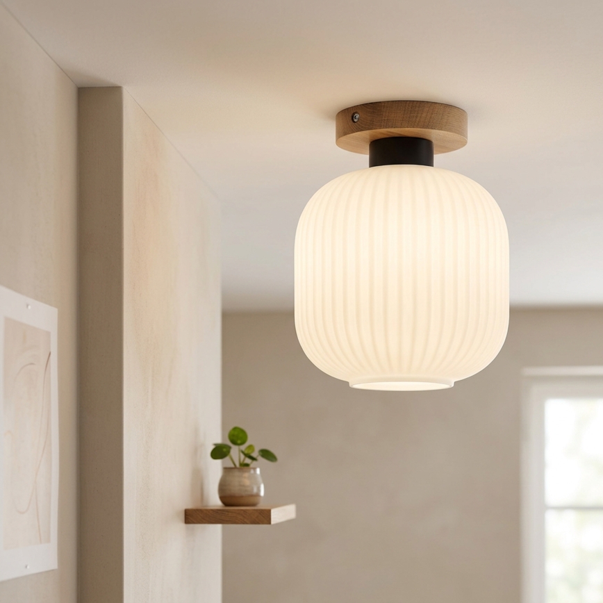 Taklampa HARMA WOOD 1xE27/15W/230V ek/vit Ø 20 cm