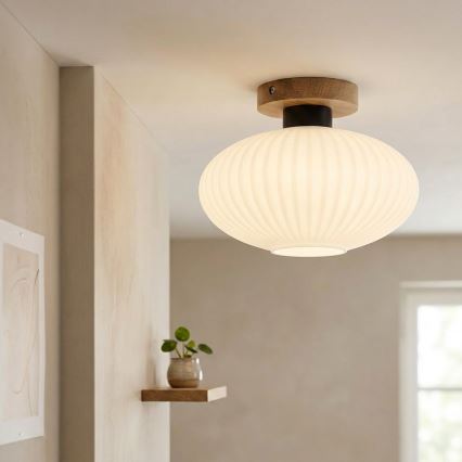 Taklampa HARMA WOOD 1xE27/15W/230V ek/vit Ø 25 cm