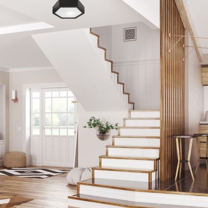 Taklampa  HEX 1xE27/60W/230V d. 32 cm furu svart