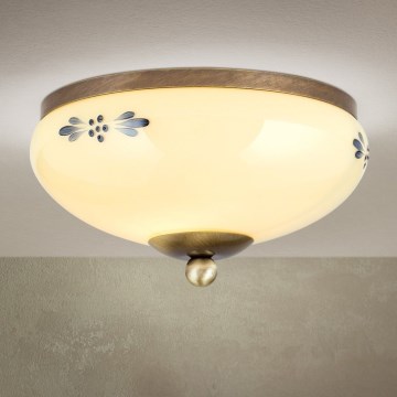 Taklampa LANDHAUS 1xE27/60W/230V Ø 21 cm brons/beige/blå