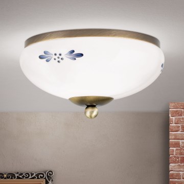 Taklampa LANDHAUS 1xE27/60W/230V Ø 21 cm, brons/vit/blå
