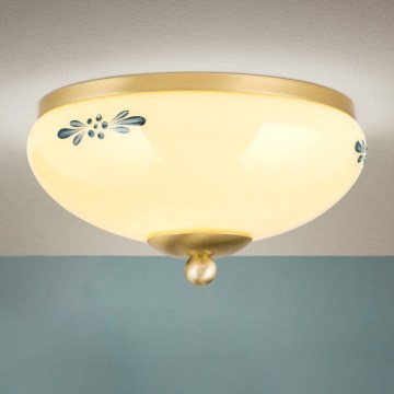 Taklampa LANDHAUS 1xE27/60W/230V Ø 21 cm mässing/beige/blå