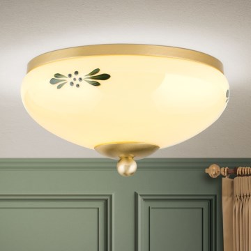 Taklampa LANDHAUS 1xE27/60W/230V Ø 21 cm mässing/beige/grön