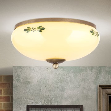 Taklampa LANDHAUS 2xE27/60W/230V Ø 28 cm brons/beige/grön
