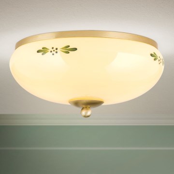 Taklampa LANDHAUS 2xE27/60W/230V Ø 28 cm mässing/beige/grön