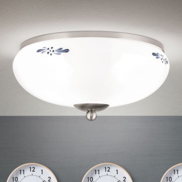 Taklampa LANDHAUS 2xE27/60W/230V Ø 28 cm matt krom/vit/blå