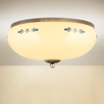 Taklampa LANDHAUS 3xE27/60W/230V Ø 35 cm brons/beige/blå