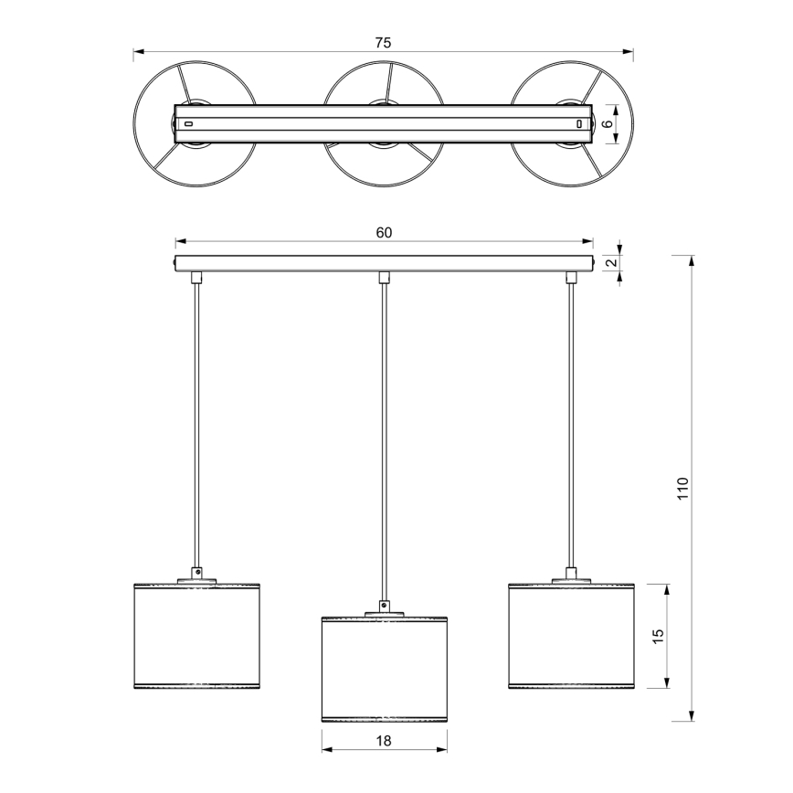 Taklampa på kabel LOFT SHADE 3xE27/60W/230V svart
