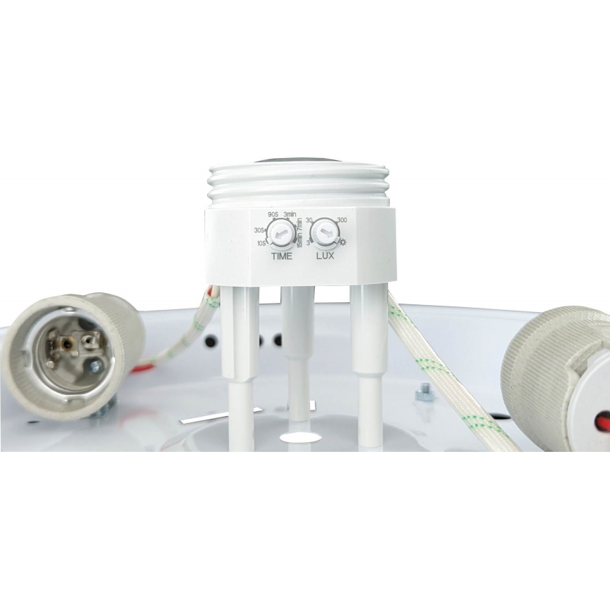 Taklampa med rörelsesensor och skymningssensor MANA 2xE27/40W/230V Ø 30 cm vit