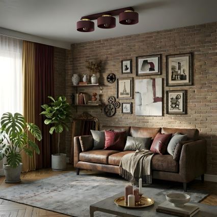 Taklampa MARTI 3xE27/15W/230V 68x20,5 cm bordeaux/guld