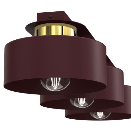 Taklampa MARTI 3xE27/15W/230V 68x20,5 cm bordeaux/guld