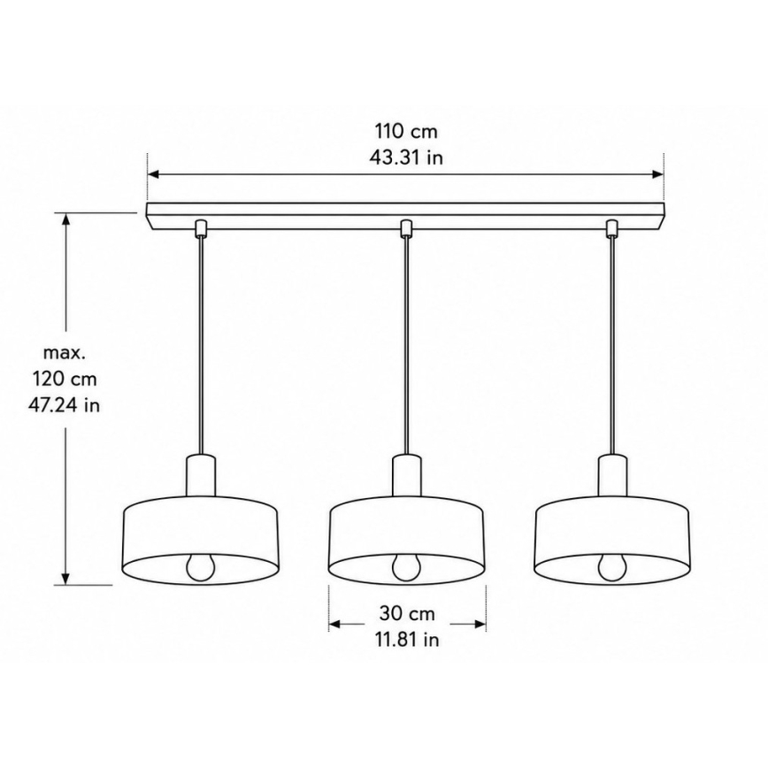 Taklampa med kabel HAKI 3xE27/60W/230V vinröd/svart