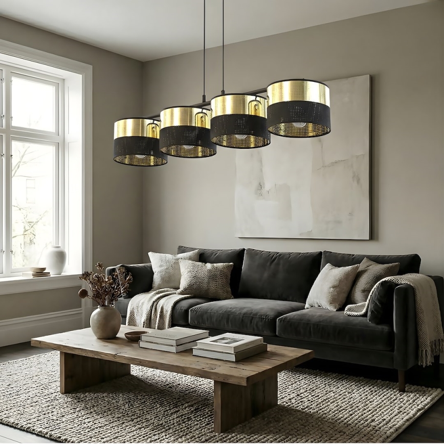 Taklampa med kabel LUX 4xE27/15W/230V svart/guld