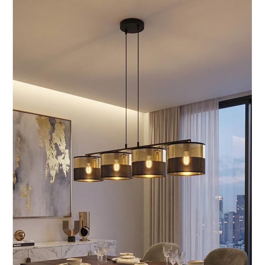 Taklampa med kabel LUX 4xE27/15W/230V svart/guld
