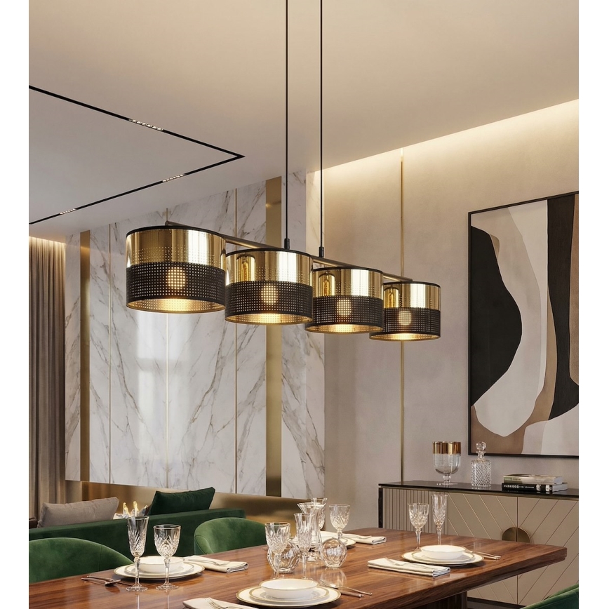 Taklampa med kabel LUX 4xE27/15W/230V svart/guld