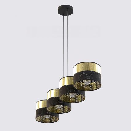 Taklampa med kabel LUX 4xE27/15W/230V svart/guld