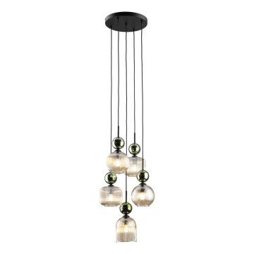 Taklampa med kabel SOPHIA 5xE14/10W/230V svart/grön/rökbeige