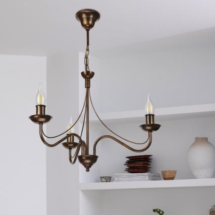 Taklampa med kedja ANTON 3xE14/15W/230V, bronsfärgad
