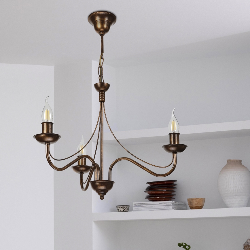 Taklampa med kedja ANTON 3xE14/15W/230V, bronsfärgad