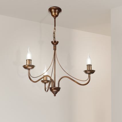 Taklampa med kedja ANTON 3xE14/15W/230V, bronsfärgad