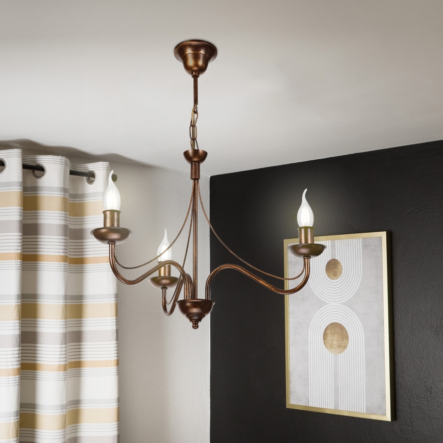 Taklampa med kedja ANTON 3xE14/15W/230V, bronsfärgad