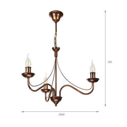 Taklampa med kedja ANTON 3xE14/15W/230V, bronsfärgad