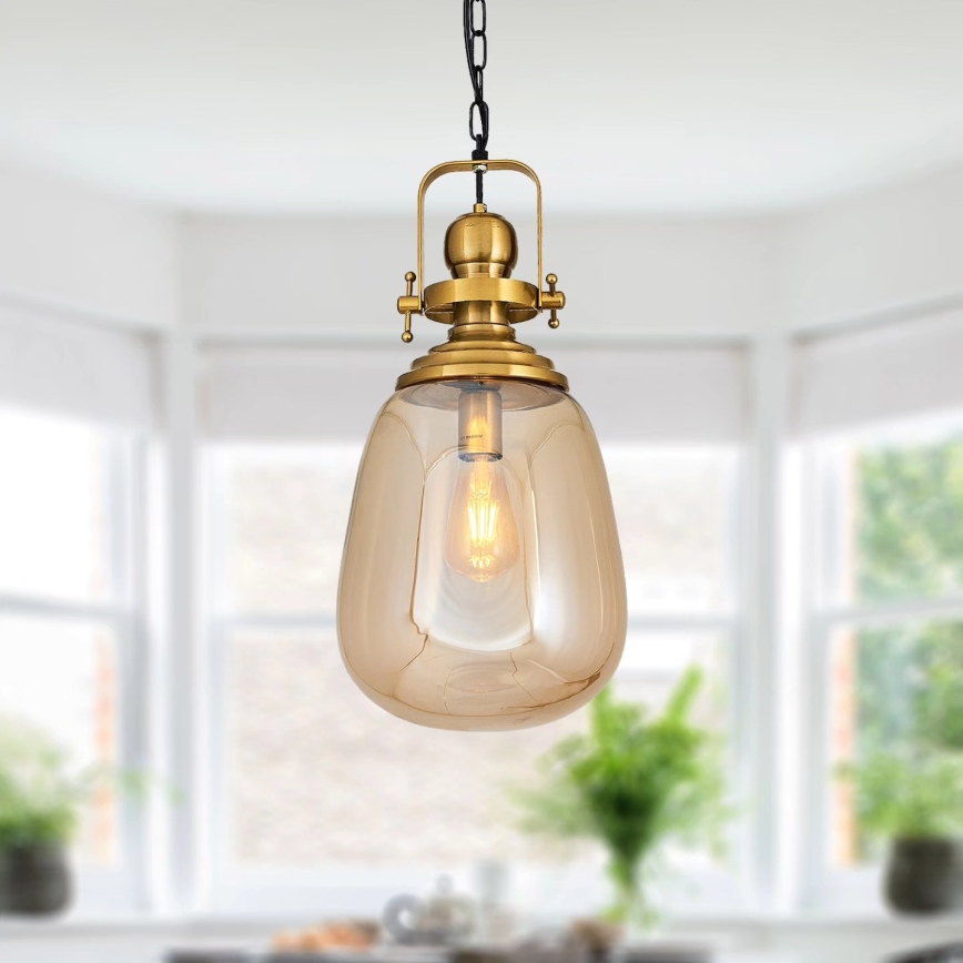 Taklampa med kedja BOTTLE 1xE27/40W/230V guldfärgad