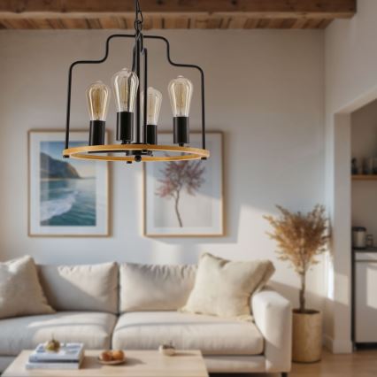 Taklampa med kedja DATUS 4xE27/40W/230V svart/brun