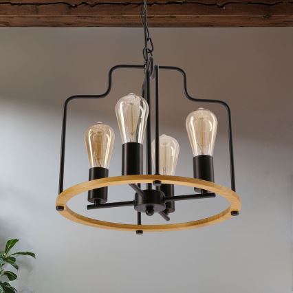 Taklampa med kedja DATUS 4xE27/40W/230V svart/brun