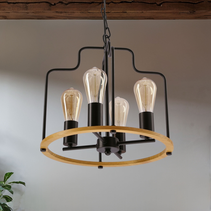 Taklampa med kedja DATUS 4xE27/40W/230V svart/brun