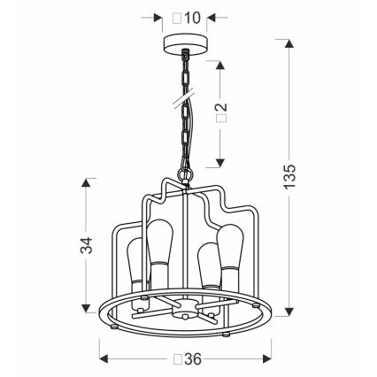 Taklampa med kedja DATUS 4xE27/40W/230V svart/brun