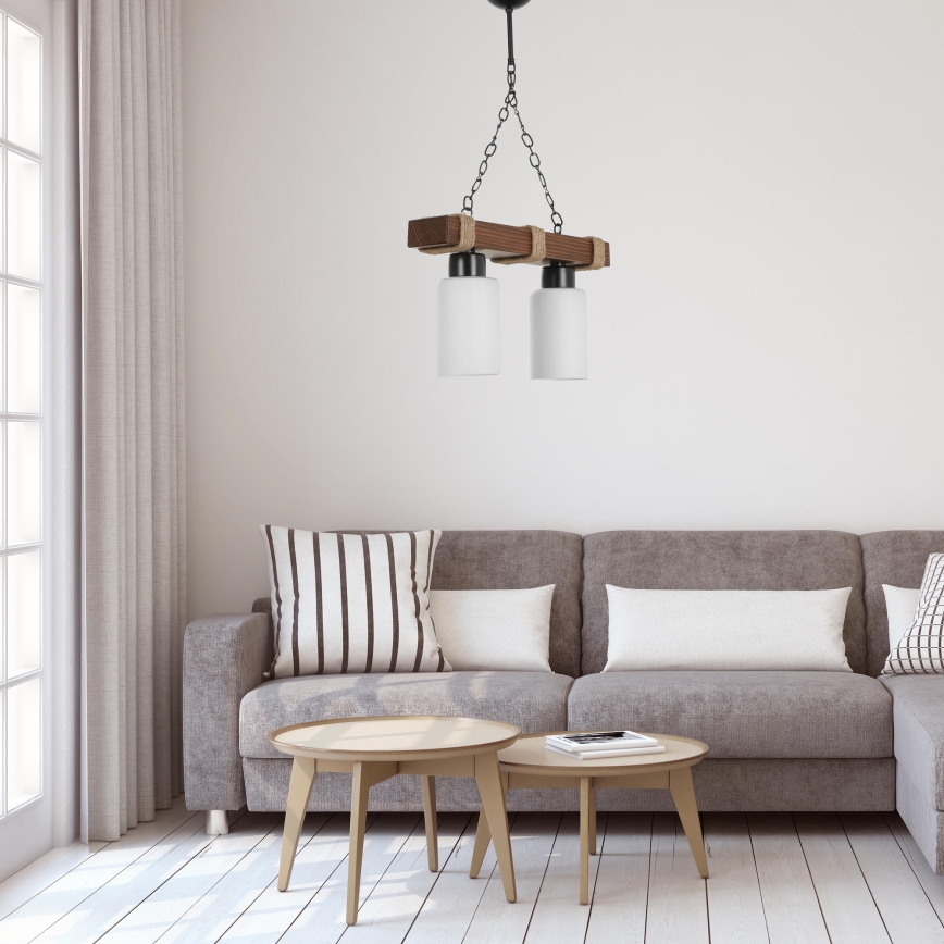 Taklampa med kedja JASMIN 2xE27/40W/230V brun/vit