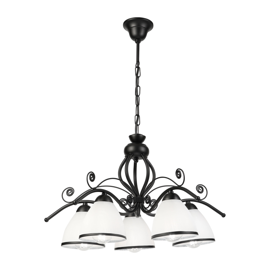 Taklampa med kedja RETRO 5xE27/60W/230V svart/vit