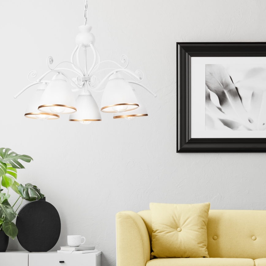Taklampa med kedja RETRO II 5xE27/60W/230V vit