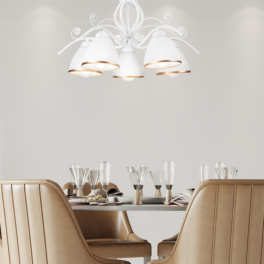 Taklampa med kedja RETRO II 5xE27/60W/230V vit