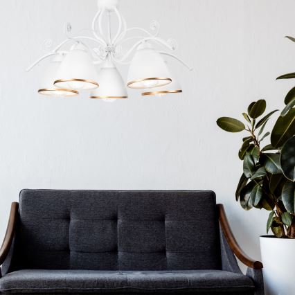 Taklampa med kedja RETRO II 5xE27/60W/230V vit