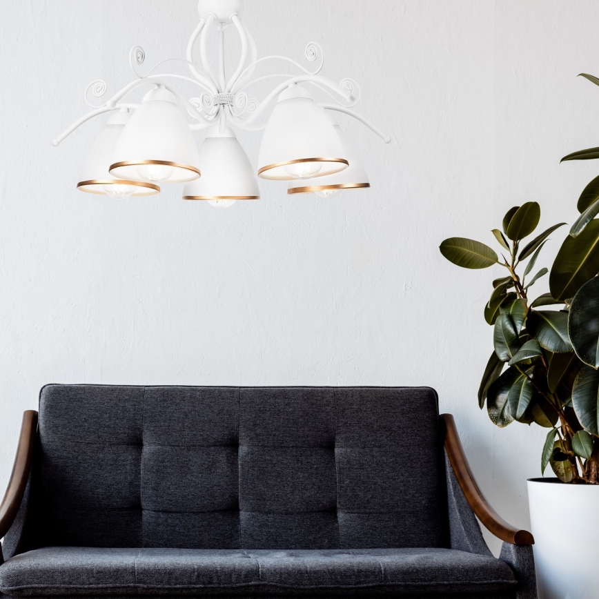 Taklampa med kedja RETRO II 5xE27/60W/230V vit