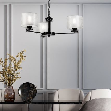 Taklampa med kedja ROSA 3xE27/60W/230V svart/grå