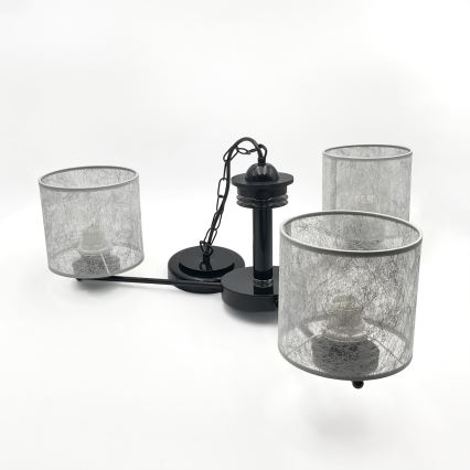 Taklampa med kedja ROSA 3xE27/60W/230V svart/grå