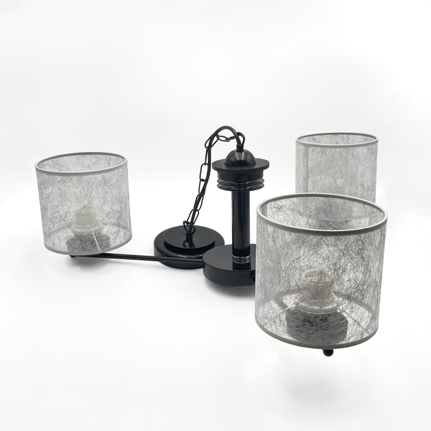 Taklampa med kedja ROSA 3xE27/60W/230V svart/grå