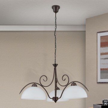 Taklampa med kedja RULA 3xE27/40W/230V Ø 70 cm vit/brons