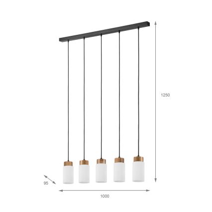 Taklampa med sladd MARKUS 5xE27/15W/230V svart/ek