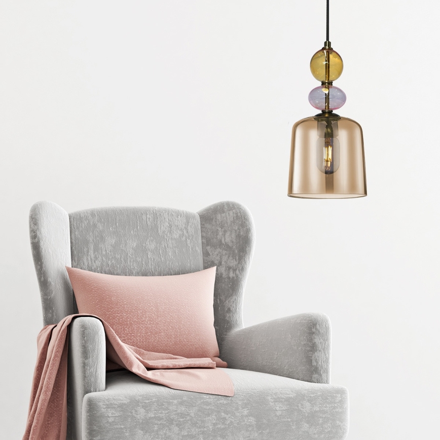 Taklampa med sladd TROPEA 1xE27/15W/230V svart/rökbeige/rosa