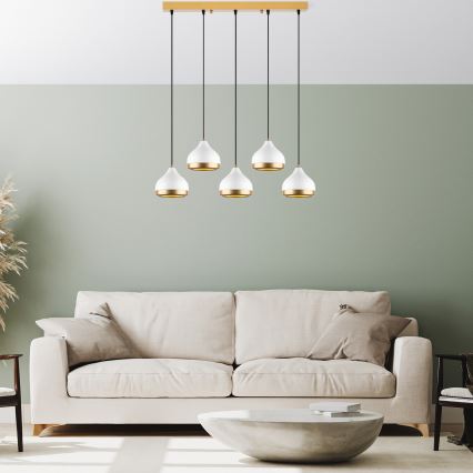 Taklampa med sladd YILDO 5xE27/40W/230V vit/guld