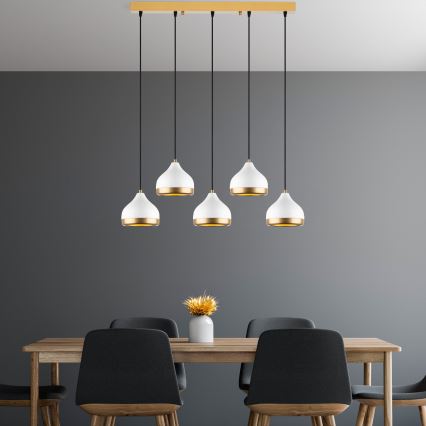 Taklampa med sladd YILDO 5xE27/40W/230V vit/guld