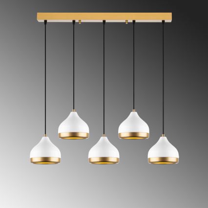 Taklampa med sladd YILDO 5xE27/40W/230V vit/guld