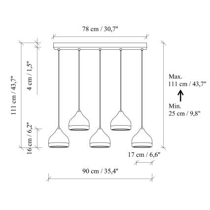Taklampa med sladd YILDO 5xE27/40W/230V vit/guld