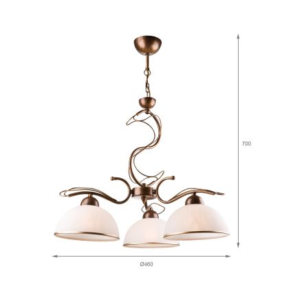 Taklampa med stång COBRA 3xE27/60W/230V brons/patina